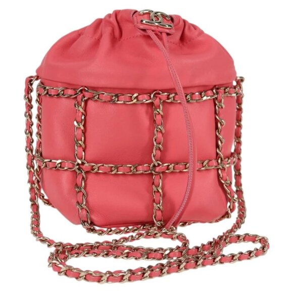 CHANEL Chain Shoulder Bag Lamb Skin Pink Gold CC Auth 126608M - Picture 1 of 15